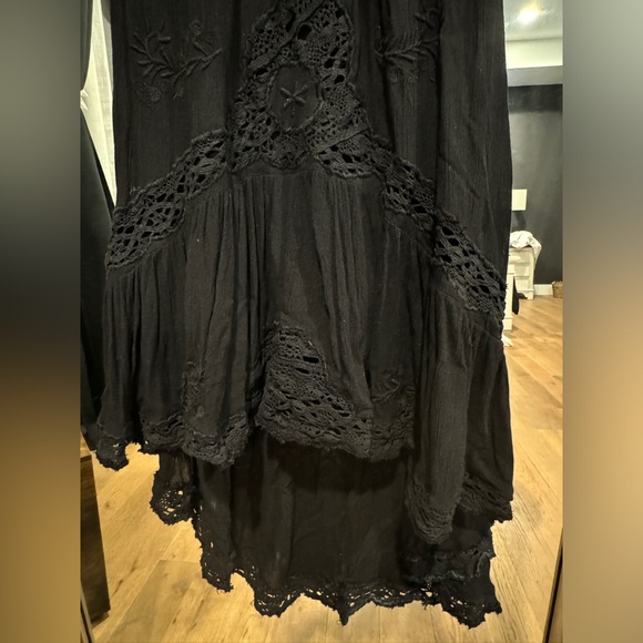 Free People Black Crochet/ Embroidered High Low Open Back Dress 2 - Picture 5 of 8
